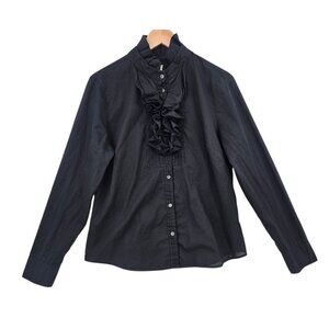 J. Crew‎ Womens 14 Black Ruffle Button Up Shirt